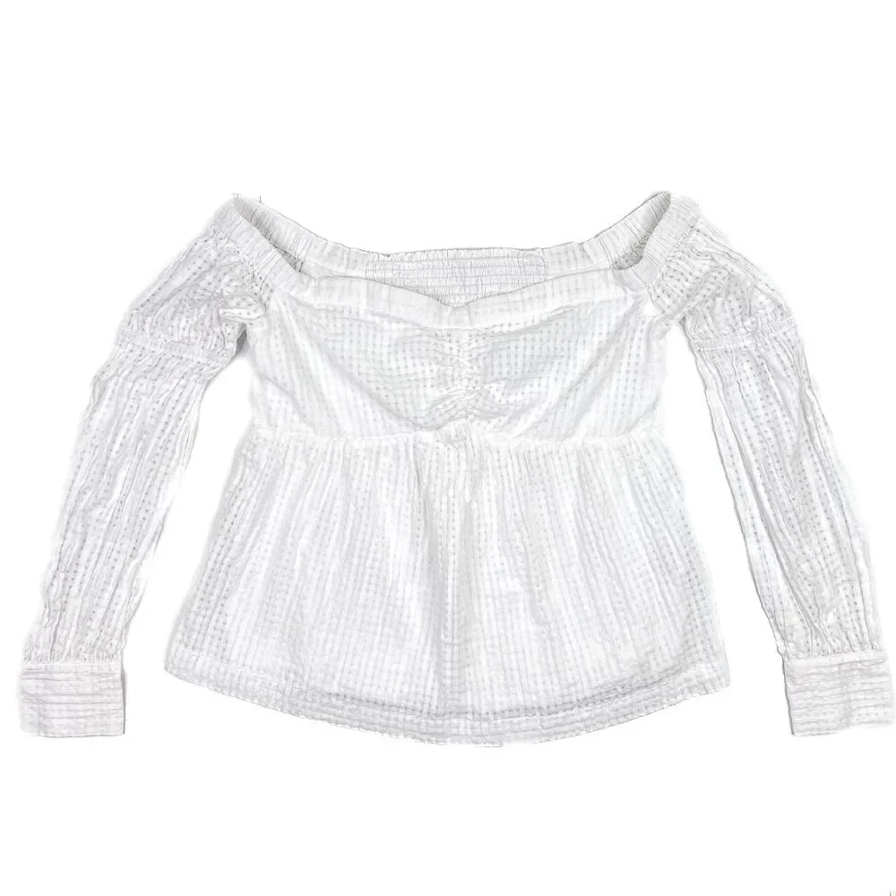 Maeve Anthropologie Off-the-Shoulder Smocked Blouse Puff Sleeves Size M